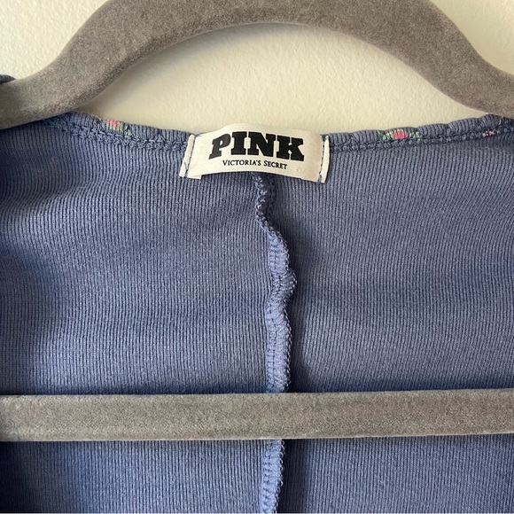 Victoria’s Secret PINK Long Sleeve Floral Button-Up Romper Pajamas XS Blue - Picture 2 of 10